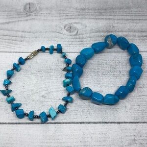 Bundle lot 2 boho southwestern artisan stone bracelets layering stack.